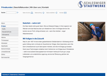 Screenshot der Website der Schleswiger Stadtwerke